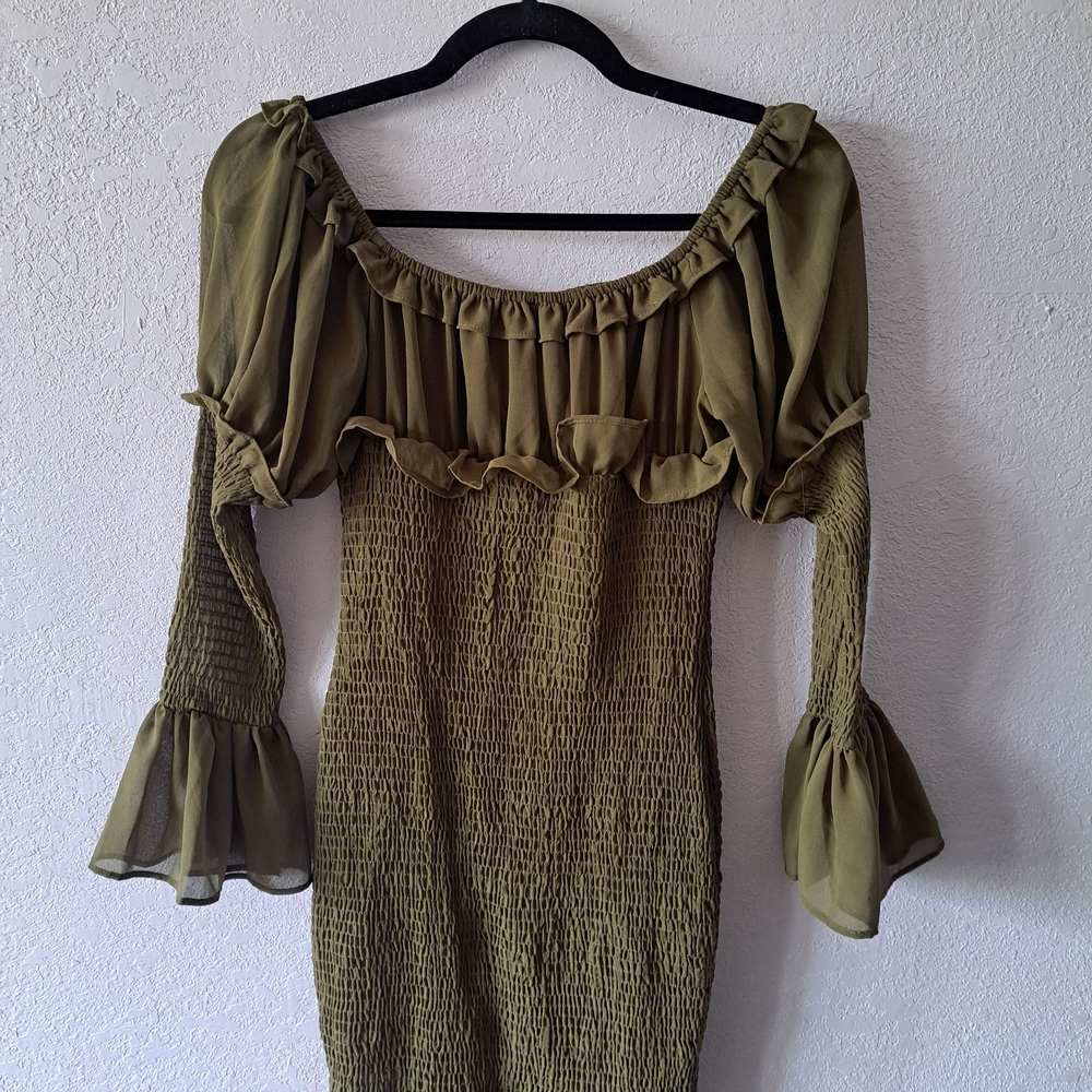 Olive Green Off-Shoulder Dress Fashion Nova - Picture 6 of 6